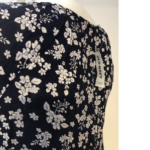 Old Navy Blue White Purple Long Sleeve Crepe Blouse Top V-Neck Tassel Floral - Picture 4 of 4